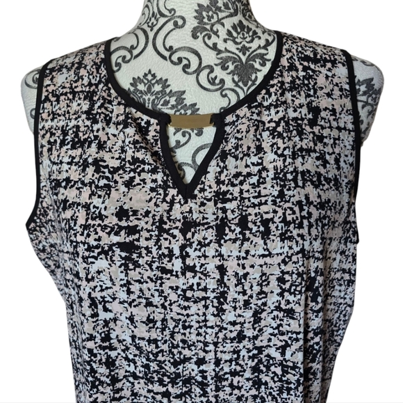 Calvin Klein pink and white sleeveless blouse black trim size large - Picture 2 of 12